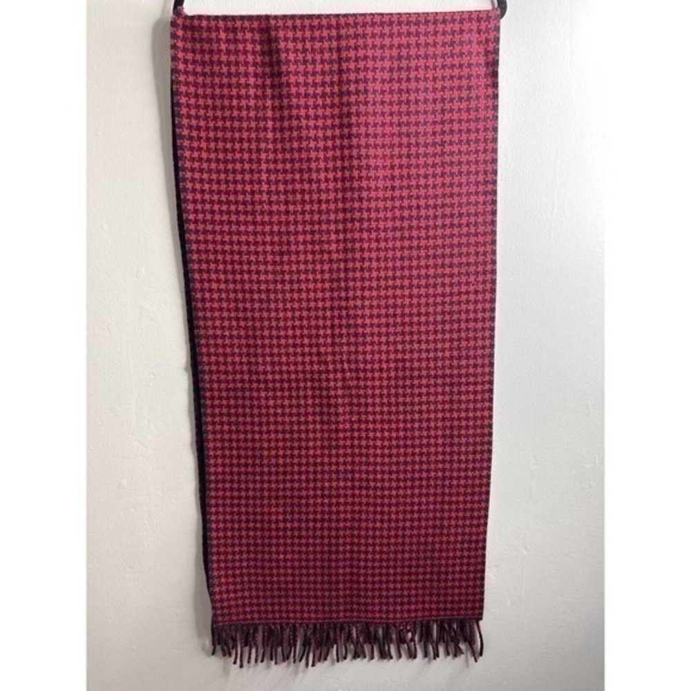 Talbots 100% Cashmere Wrap, Large‎ Scarf Red Black Houndstooth Pattern 16" x 70"
